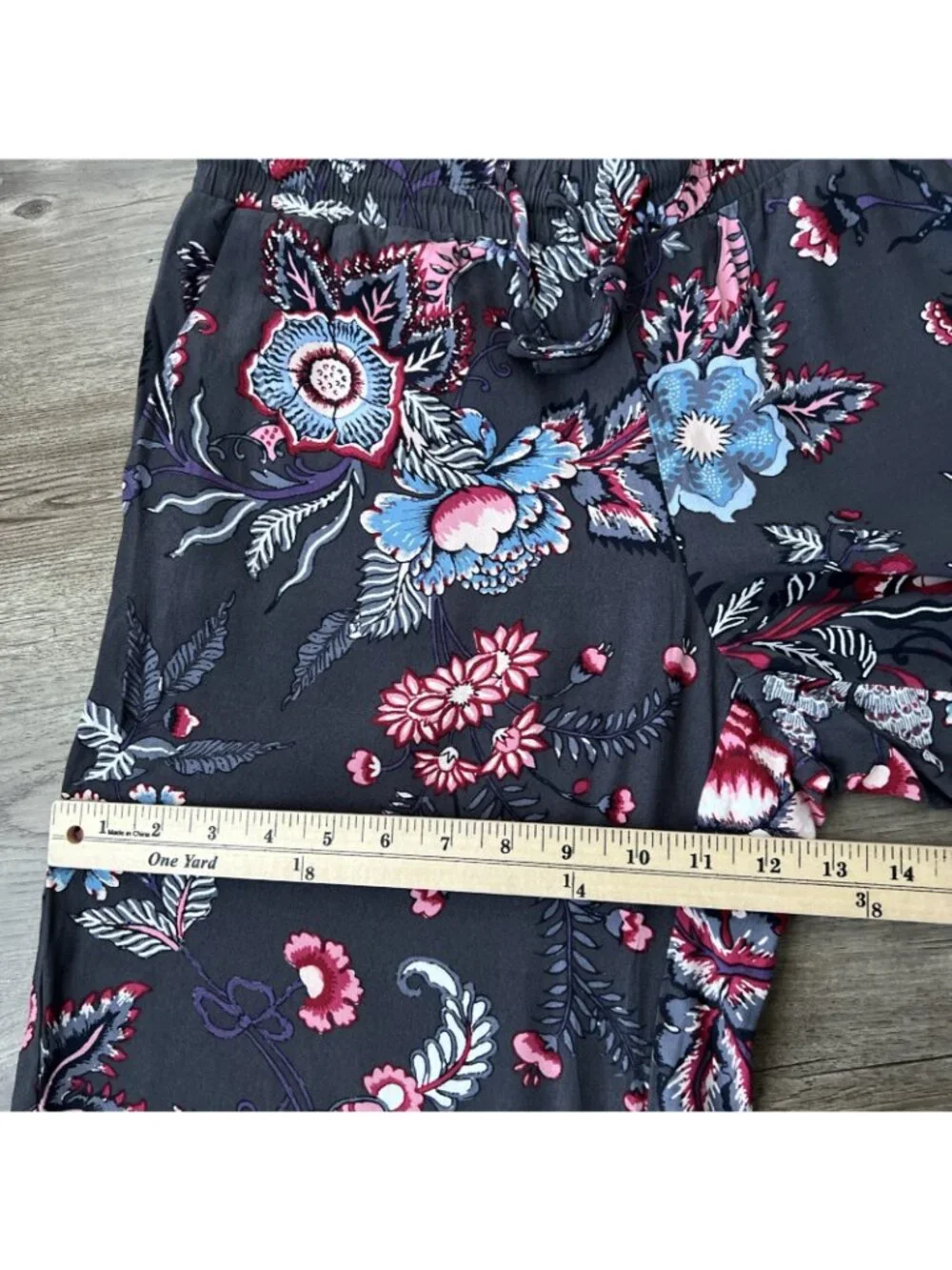 LOFT Drawstring Wide Leg Pants Purple Floral Full Length Womens Small